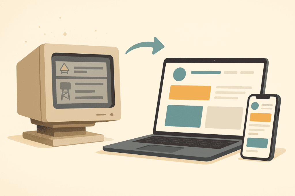 Comparación de una página web antigua y desactualizada frente a su versión moderna