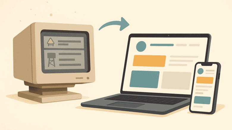 Comparación de una página web antigua y desactualizada frente a su versión moderna tras un rediseño